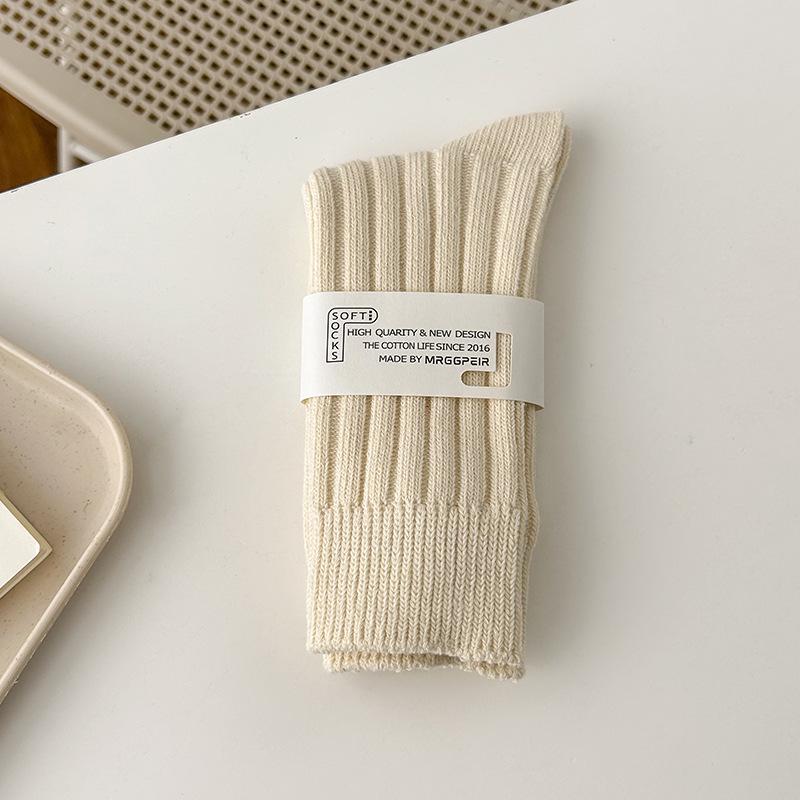 Women's Chunky Knit Cotton Mid-Calf Socks - Thickened, Japanese Style for Autumn/Winter, Versatile and Slimming Slouch Fit.