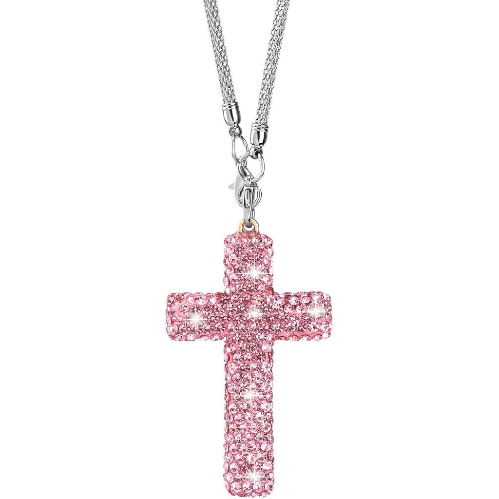 Crystal Cross Car Rear View Mirror Charm, Bling Rhinestone Car Hanging Accessories