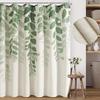 Green Shower Curtains for Bathroom Linen Shower Curtain Nature Themed Plants Leaves Botanical Sage Green and Cream Fabric Cloth