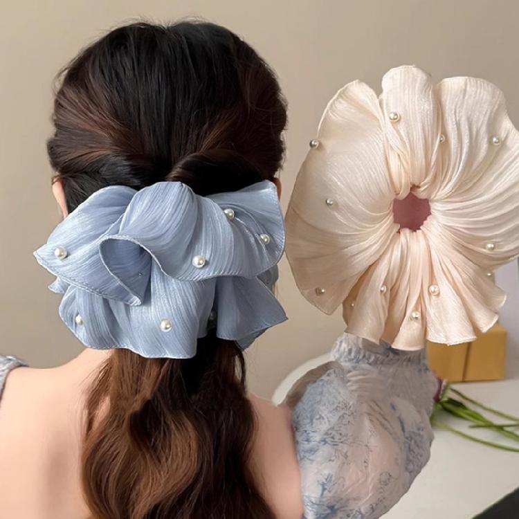 Luxurious French Style Scrunchies with Beaded Embellishments and Lace Trim Ponytail Holder Hair Accessories Hair Tie