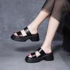 Mode GKTINOO 2025 Prägnante Damen-Slipper Sommer-Sandalen Einfarbig Echtes Leder Offene Zehen Dicker Hoher Absatz Moderne Slipper Schwarz
