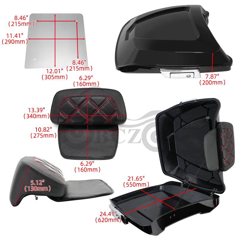 Juego Universal de Caja Trasera Negra con Almohadilla para Respaldo Trasero para Motos Harley, Crucero y Prince