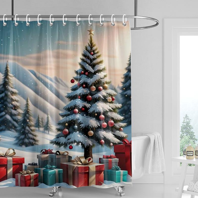 Home Decoration Shower Curtains for Bathroom Waterproof Curtain Fabric Modern Nordic Style Living Room Merry Christmas Winter