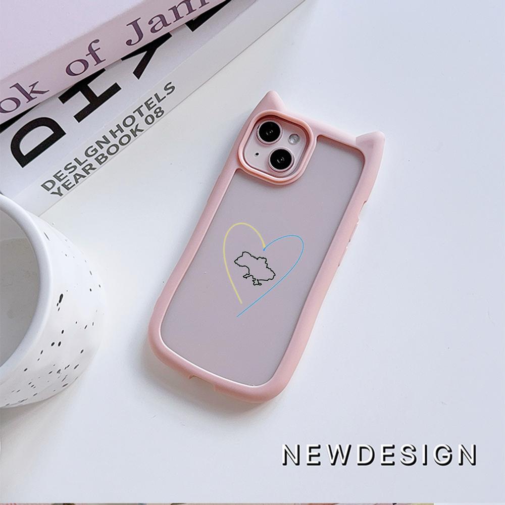 Soft Cat Ear Phone Cases for iPhone 16 15 13 12 11 Pro Max 14 Plus XR XS Max TPU Anti-Drop Transparent Acrylic Back Cover N88 Love Design
