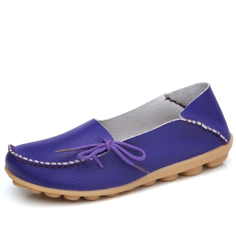 Kvinnor Plattformsskor Äkta läder Mamma Skor Snörning Justera täthet Retro Bekväm Promenad Halkfri Sko i stor storlek