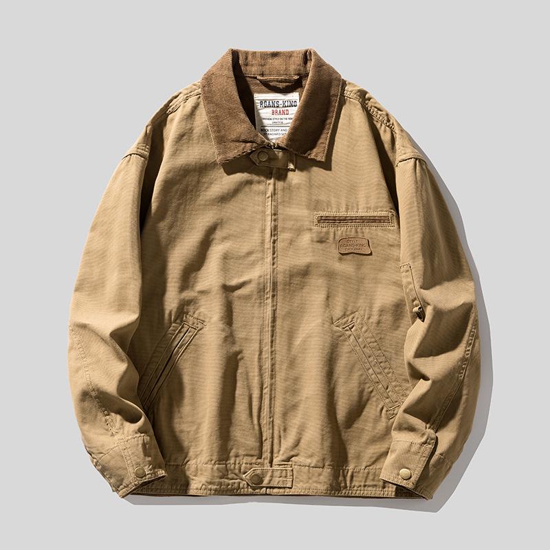 Mu Qiu Menswear | Trendy Mountain Style Outdoor Lapel Loose Workwear Jacket for Men In High-End Pearl Canvas American Style
