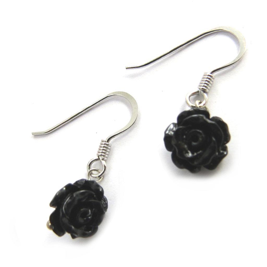 Les Trésors De Lily [N2981] - Black 'Rosa Romantica' Silver Earrings