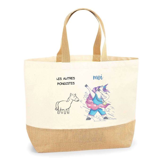 Tote bag (sac jute) - PLANETEE - Pongistes Les Autres vs Moi - Imprimé France - Jute naturel - Poignées solides
