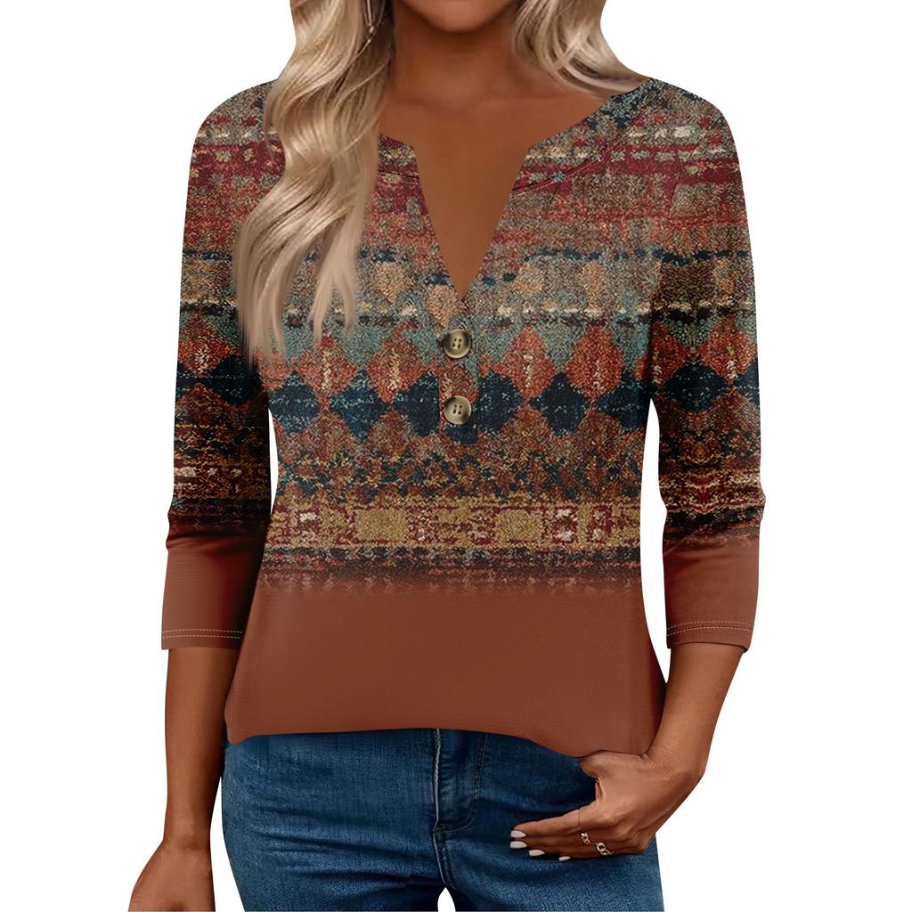 3/4 Sleeve Womens Tops For Women Henely Tops Button V Neck  Loose Fit Dressy Womens Summer Tops