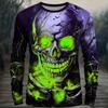 3D Terror Skull Print Men's Long Sleeve T-shirt Halloween Dress Up Street Hip Hop Y2k Clothes Fashion Fall Long Sleeve Tops Tees
