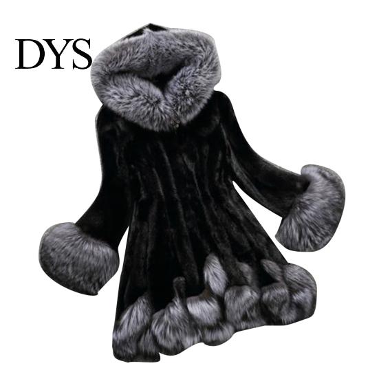 Jacket Overcoat Mid-length Hooded Design Faux Fur Women Outwear Coat for Winter Clothing