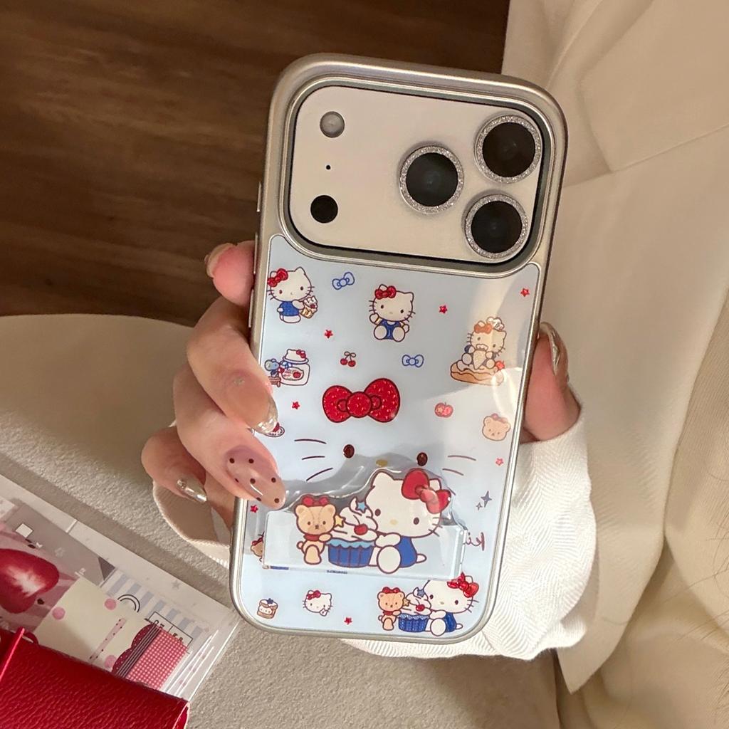 Blue cat cartoon stand suitable for Apple devices17promax Phone case iphone16Gilded14Electroplating15Hard17