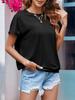 Camiseta Casual de Verão Feminina com Gola Redonda, Manga Curta e Barra Canelada