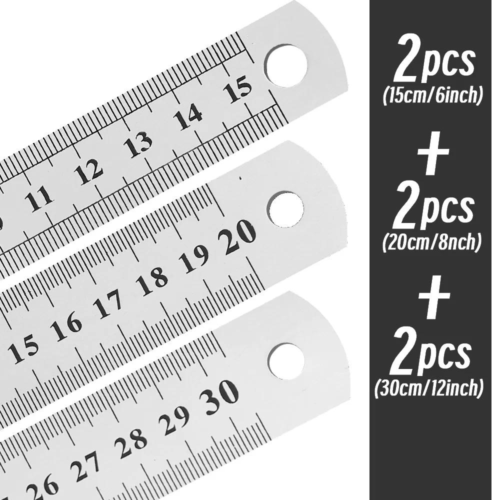 10P 15-30cm Stainless Steel Metal Straight Ruler Precision Double Sided Precision Measuring Tool Scale Metric Ruler Accessories