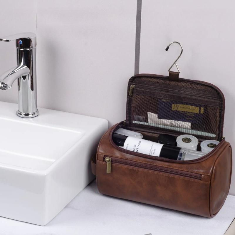 Borsa da toilette in pelle da uomo e donna Borsa da toilette da appendere per viaggiare Borsa di grande capacità Borsa portatile per viaggi d'affari Borsa impermeabile per trucchi
