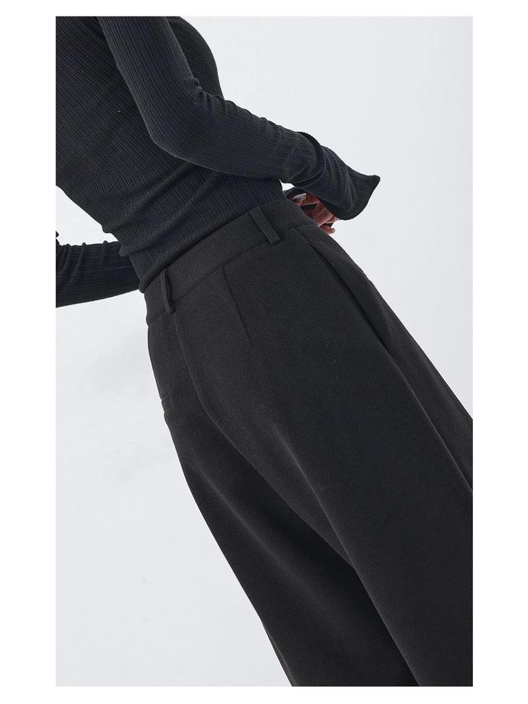 Retro Slimming Melange Wide-Leg Pants for Women - Autumn/Winter Collection