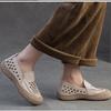 Johnature Hollow-out Breathable Flats Genuine Leather Comfortable Loafers Retro Versatile Women's Shoes