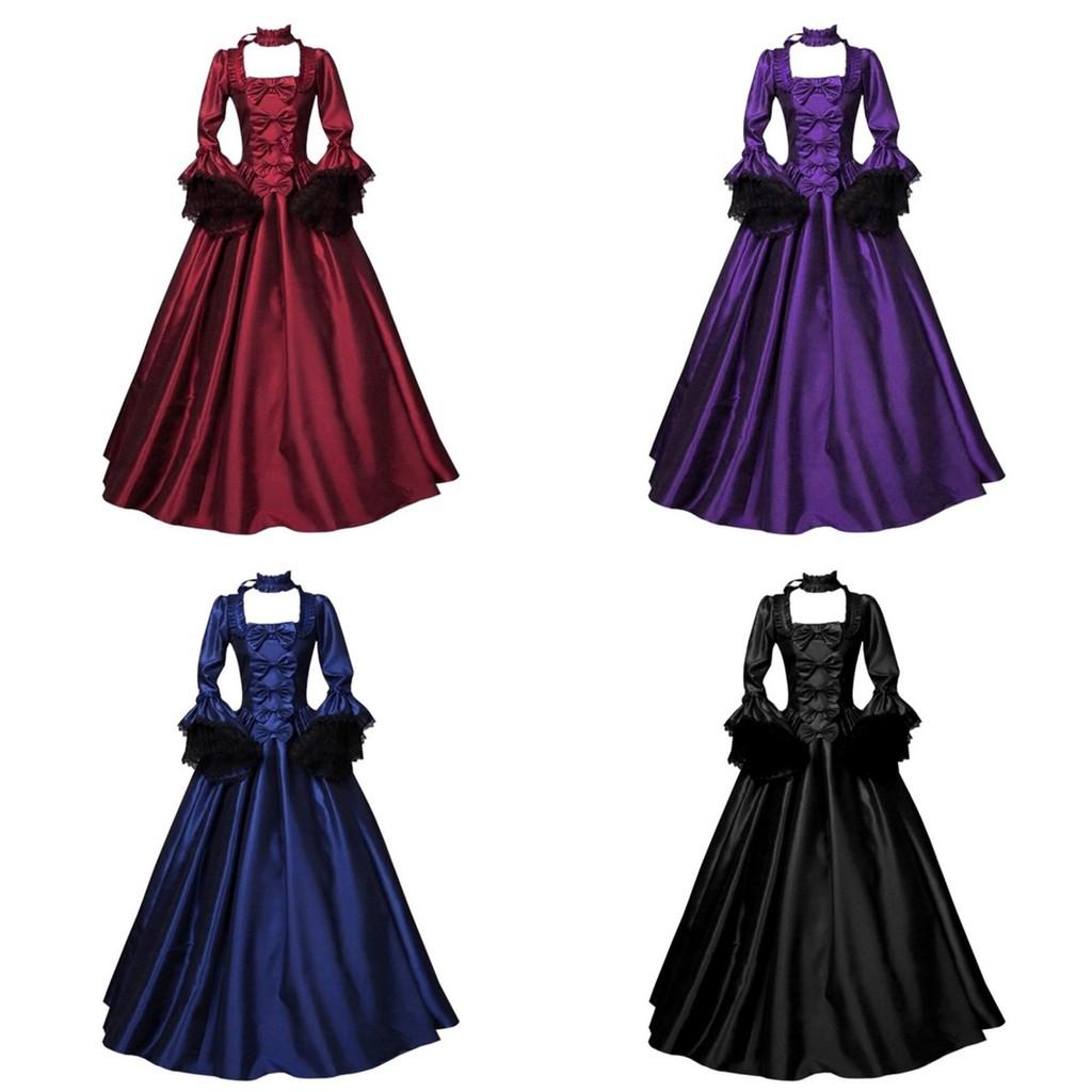 Elegant 2020wish Medieval Lace Patchwork Bell Sleeve Long Dress For Vintage Style