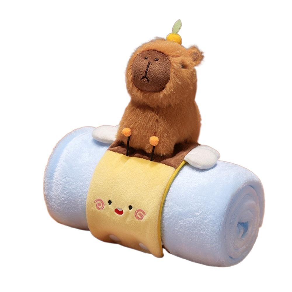 

Теплая Плюшевая Капибара Свернутый Коврик-Одеяло Большого Размера Офисное Одеяло для Сна Животные Мягкая Игрушка Теплая Зима 100X80CM синий