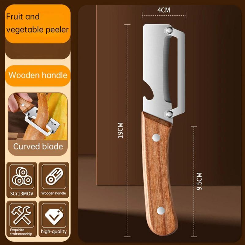 Stainless Steel Multi Functional Peeler Bottle Opener for Kitchen Dual Blades for Thick and Thin Skin Fruits and Vegetables Convenient Wooden Handle