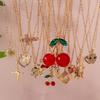 Gold Color Y2K Crystal Animal Heart Necklace for Women Cherry Pendants Necklaces Chain Girls Party Jewelry Gifts
