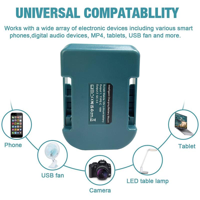 1/2pcs Portable Battery Holder For Makita 18V Li-ion Battery with USB Type-C Fast Charging Battery Adapter BL1830 BL1840 BL1850