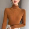 Women's Striped High Neck Wool Sweater - Slim Fit Long Sleeve Knit Base Layer Top
