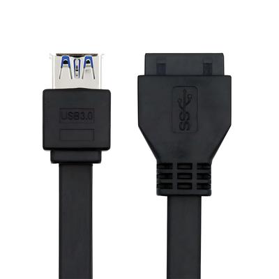 50cm Flat Dual Port Stackable USB Female To Motherboard Header Data Cable with DIP Pins 3.0 20-Pin 19-Pin