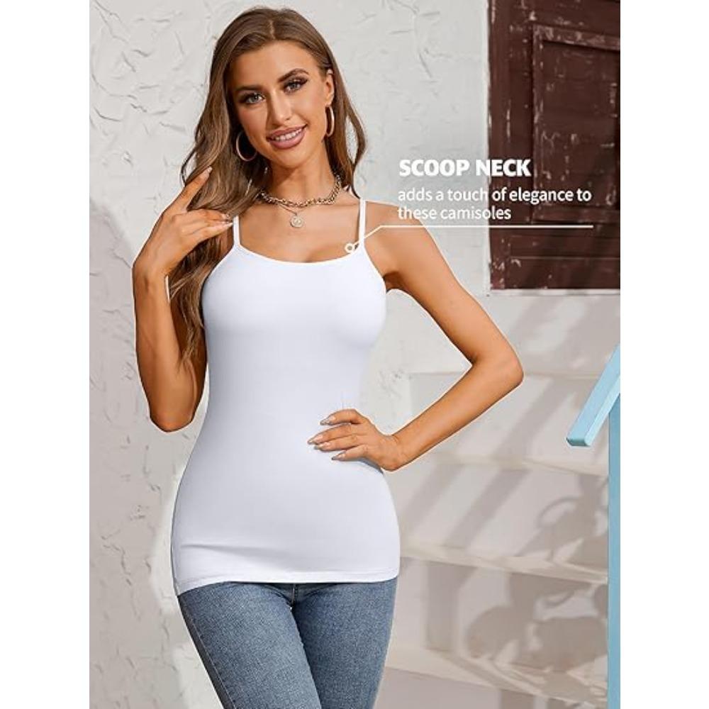 CHARMLEAKS Dames 3-pack Katoenen Camisoles met Ingebouwde Beha Effen Verstelbare Spaghettiband Tanktops(Geen gewatteerd)