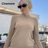 Cinemore Wiosna Jesień Damski Sweter Jednolity Oversize Casualowe Pulowery Ciepły Podstawowy Top z Długim Rękawem Okrągły Dekolt Dzianinowy Sweter Sweter