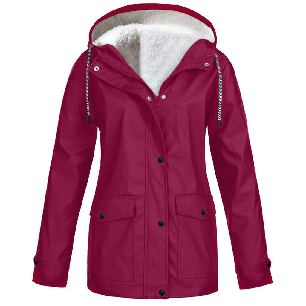European Style 2023 Autumn/Winter Fleece-Lined Waterproof Hooded Windbreaker Jacket for Mountaineering and Outdoor Activities.