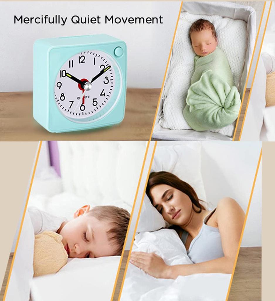 YouJabz Travel Analog Alarm Clock, Ultra-Compact Clock with Snooze and Light Function, Ultra-Quiet, No Tick-Tick Sound, Simple Design, Easy Setup