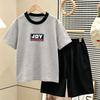 Boys' Stylish Cotton Short-Sleeve T-Shirt Set - Summer Casual Patchwork Top for Medium & Large Kids