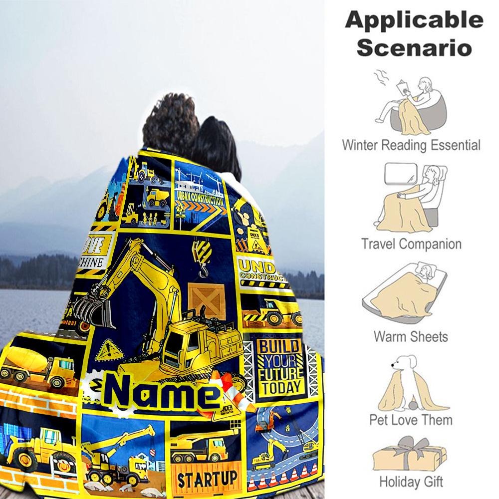 Excavator Enthusiasts Customize Your Name Blanket Multi-purpose Customizable Blanket Durable Comfort for Sofa Seaside Couch Bed Ideal for All Seasons
