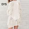 Women Knitted Coat Hollow Out Loose Long Sleeve Pure Color Knitwear Cardigan Mid Length Loose Elastic Spring Autumn Jacket