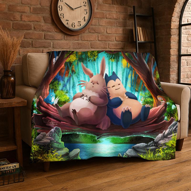 

Classic T-Totoro Cartoon Cute Flannel Blanket Soft Warm Throw Blanket for Bedroom Living Room Bed Travel Camping Picnic Kid 75x90cm
