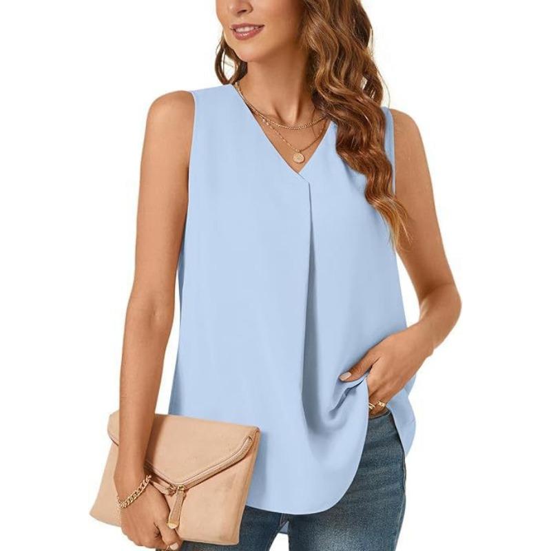 BITCED Women's Fashion Casual Solid Color Print Sleeveless V Neck Blouses & Shirts