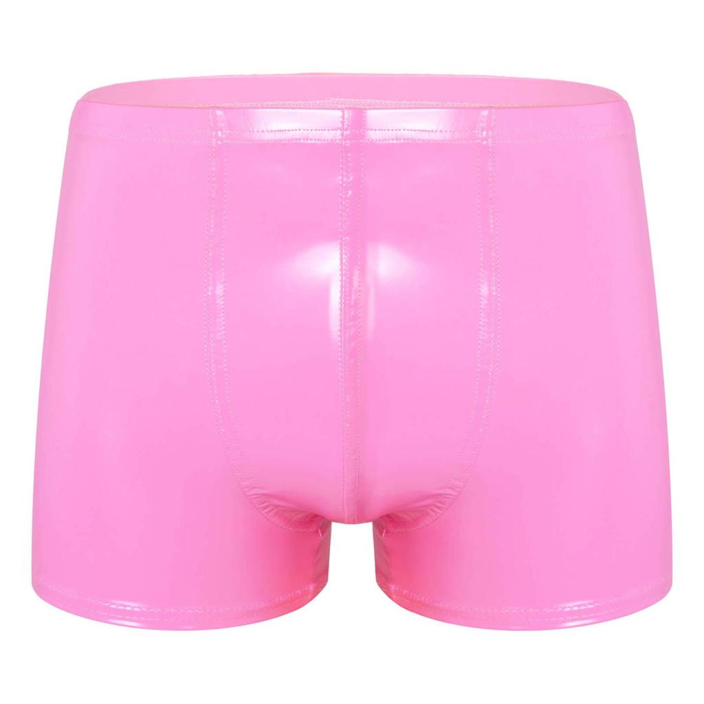 Mens Patent Leather Boxer Briefs Wet Look Shorts Elastic Waistband Bulge Pouch Design Clubwear
