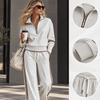 Damen Zweiteiliges Trainingsanzug Set Halber Reißverschluss Stehkragen Sweatshirt Kordelzug Weite Hosen Kontraststreifen Freizeit Sportbekleidung