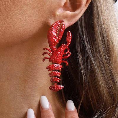 E11118 Neue Ohrringe im Meeresurlaubsstil, übertriebene mehrfarbige Hummer-Sprühfarbe kreatives Design Ohrringe