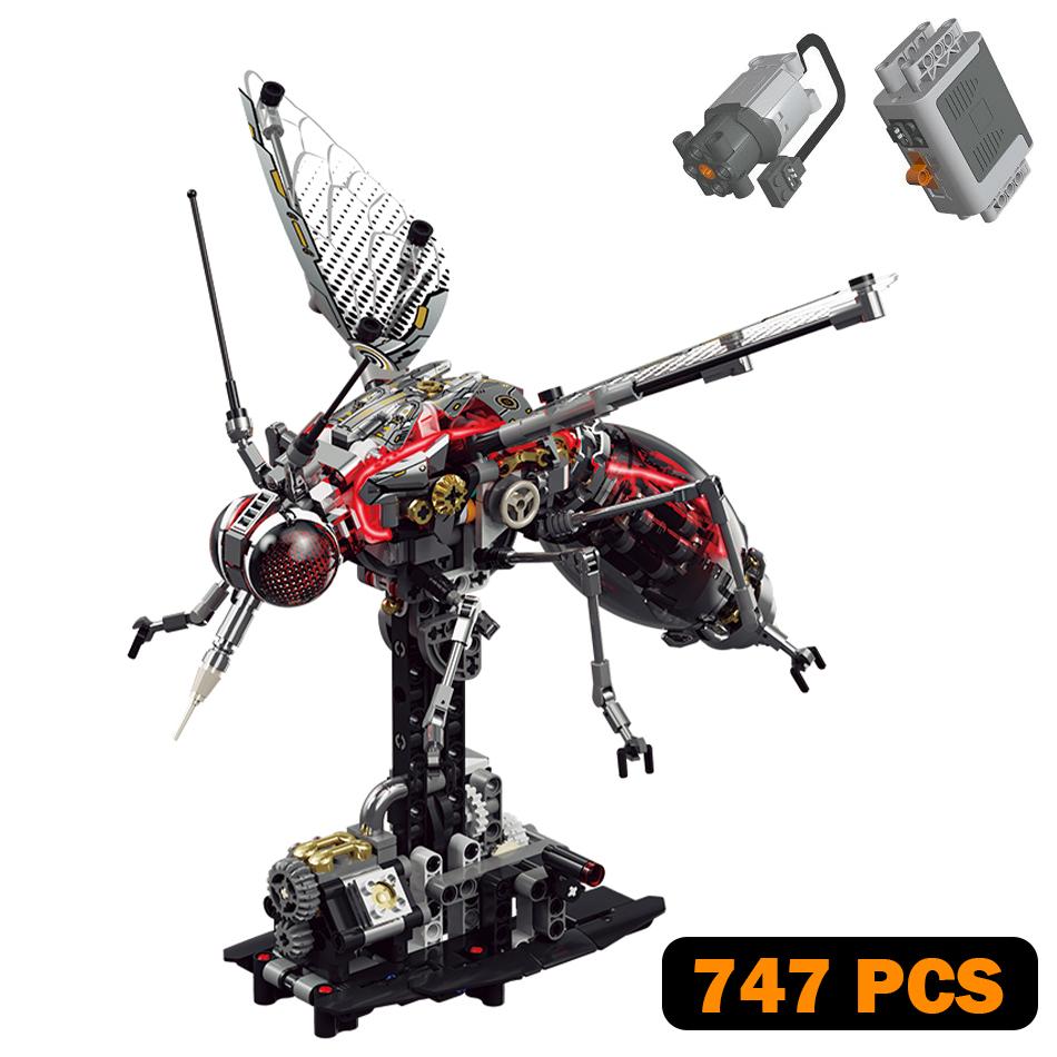 MOC Motorized Mechanical Mosquito Building Blocks LED Creative Simulated Insect Model Bricks Toys Decor Ornaments for Kids Gifts