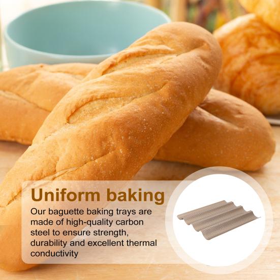 מחבת לחם בגט נון-סטיק גלי תבנית באגט מחוררת מגש אפייה בגט ללחם איטלקי מחמצת