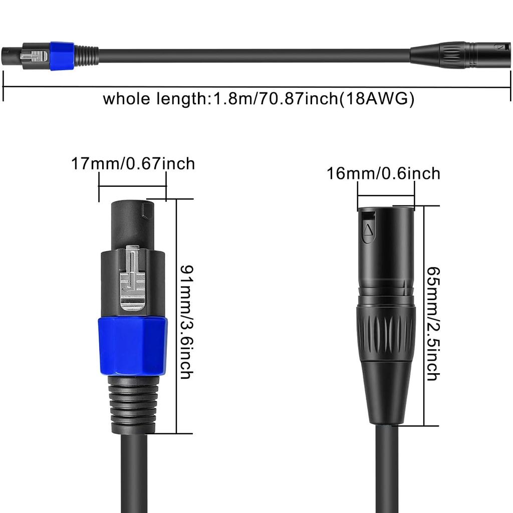 HAAMNING7 Speakon to XLR Cable, Speakon Male to XLR Male 3-Pin Cable, 22AWG Audio Speaker Adapter Extension Cord with Twist Lock, for Amplifiers,