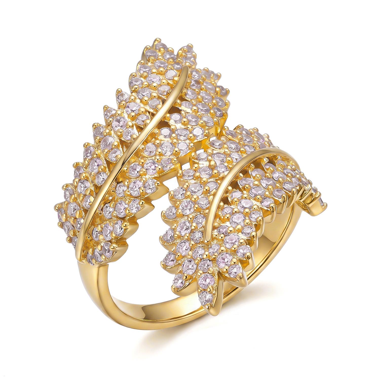 

Fashion Cubic Zirconia Leaf Shaped Opening Ring for Women Sparkling Full Crystal Leaves Finger Rings Wedding Party Jewelry