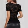 Elegant Lace V-Neck Slim Fit Solid Color Womens Short Sleeve Top Office Casual Wear