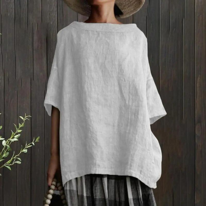 BITCED Camicette e camicie con scollo a maniche corte, stampa tinta unita, moda casual da donna
