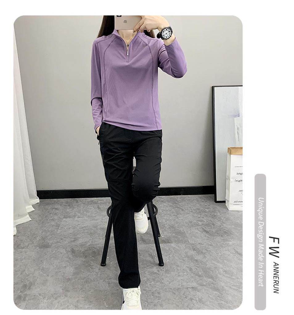 Damen Funktionsshirt mit langen Ärmeln - Schnelltrocknend, Elastisch, Atmungsaktiv, Stehkragen für Laufen und Fitness