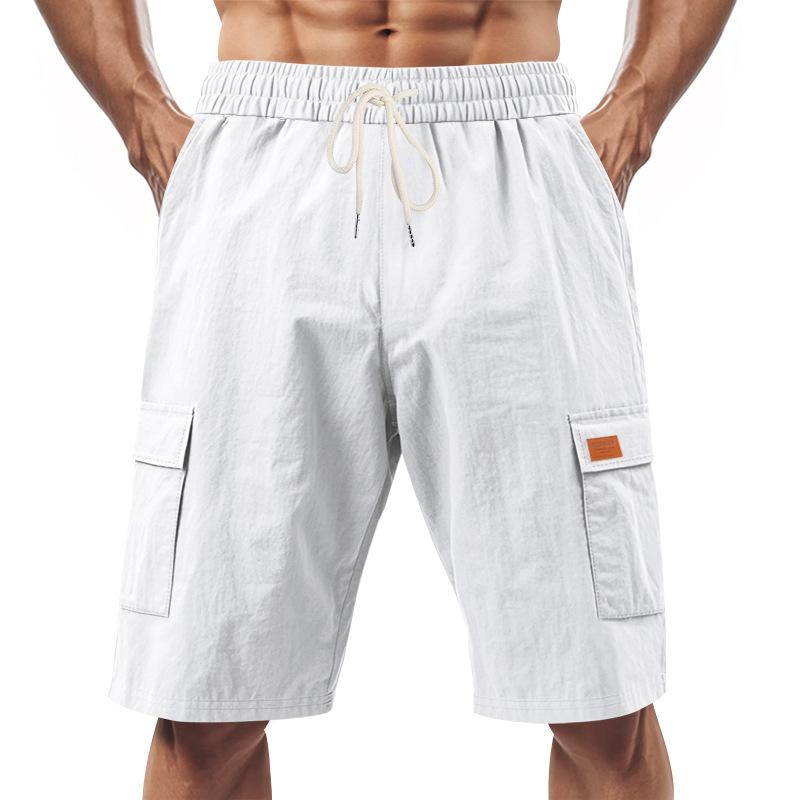 Men s Beach Casual Breathable Linen Loose Workwear Multi-Pocket Squat Jogging Shorts S белый
