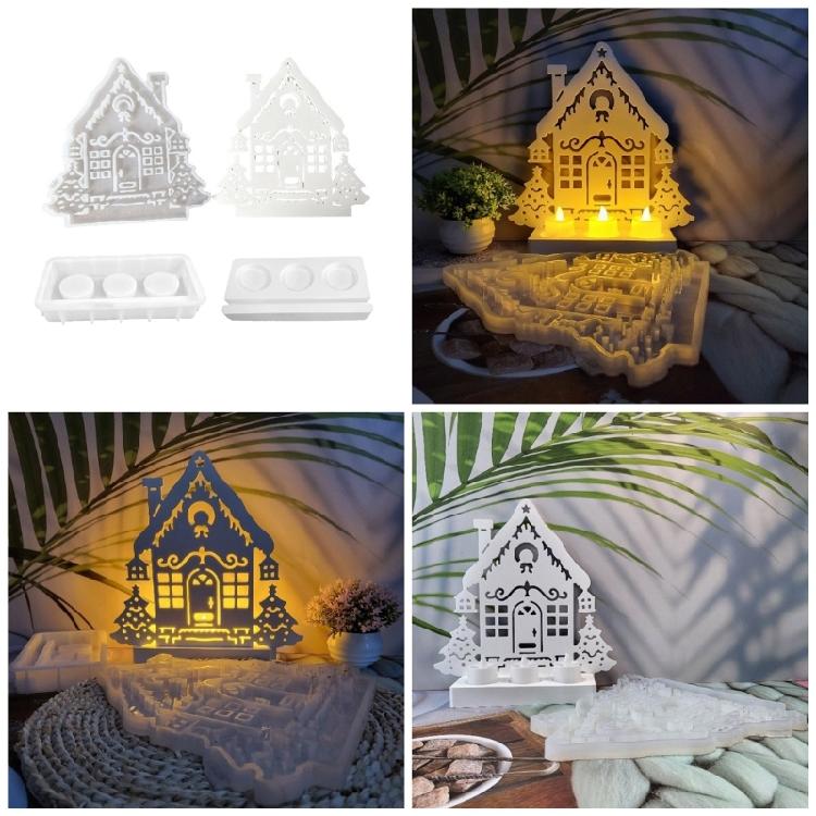 Kerzenständer Silikonform Kerzenständer Form Weihnachtsbaum Hausförmiger Kerzenhalter Gipsformen Heimdekorationen
