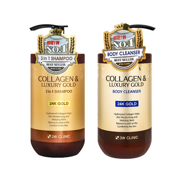 3w Clinic קולגן וזהב יוקרתי טיפול כולל (שמפו, ג'ל רחצה לגוף, קרם גוף, סרום לשיער, ספריי לשיער, אמפולה לשיער) (20 אפשרויות)